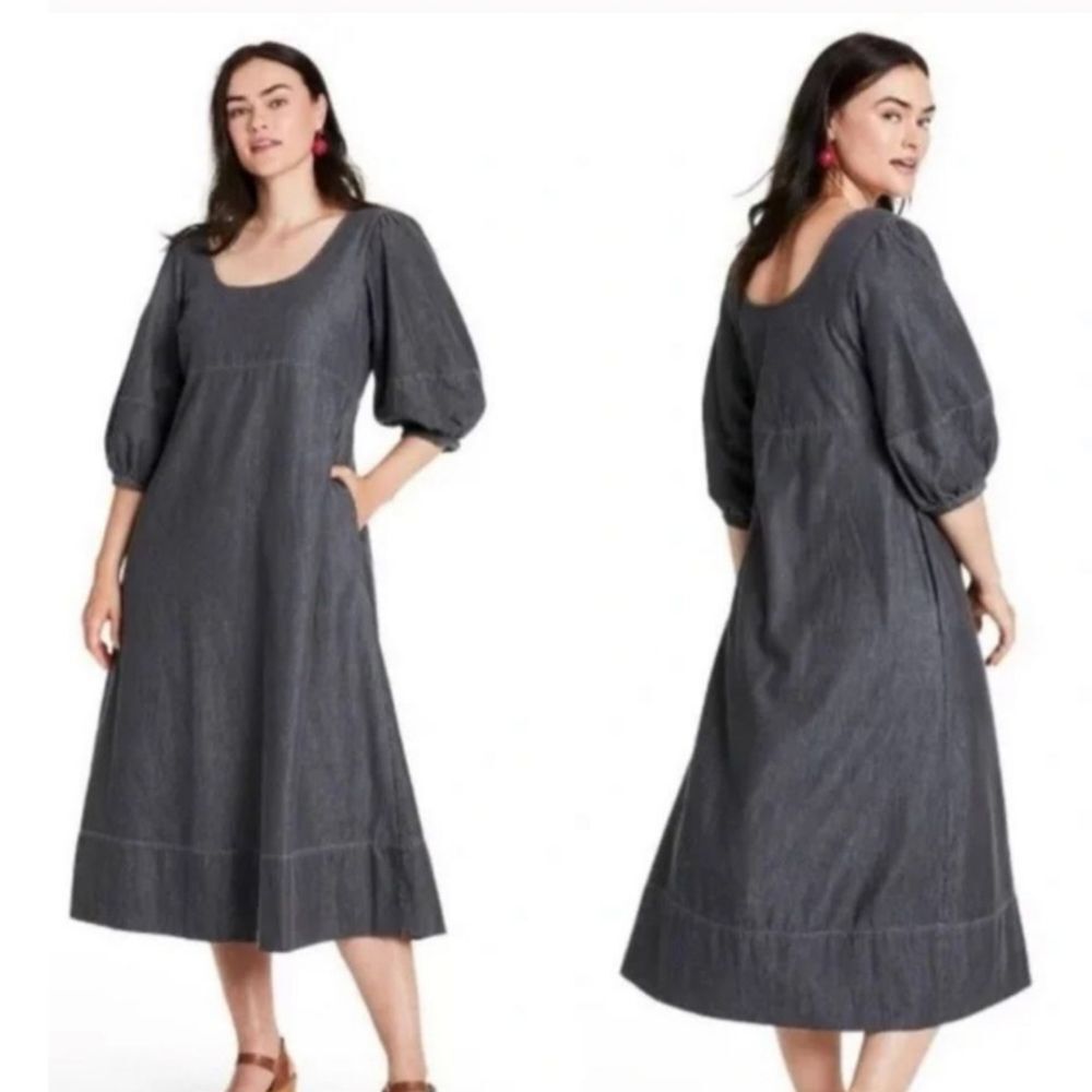 Rachel Comey X Target 3/4 Volume Puff Sleeve Gray Cotton Denim Dress Size 0 XS S